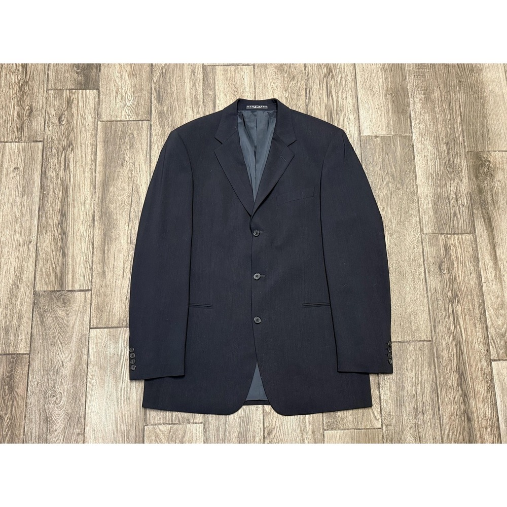 Hugo Boss Blazer Mens 42L Black Virgin Wool 3 Button Suit Jacket Made USA